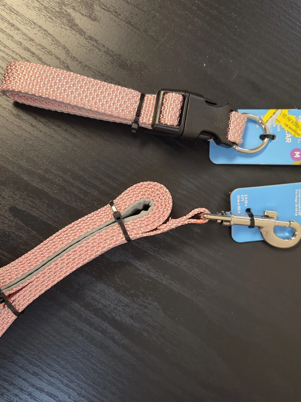 Reflective Pink Dog Collar and Leash Set - Comfortable Everyday Wear